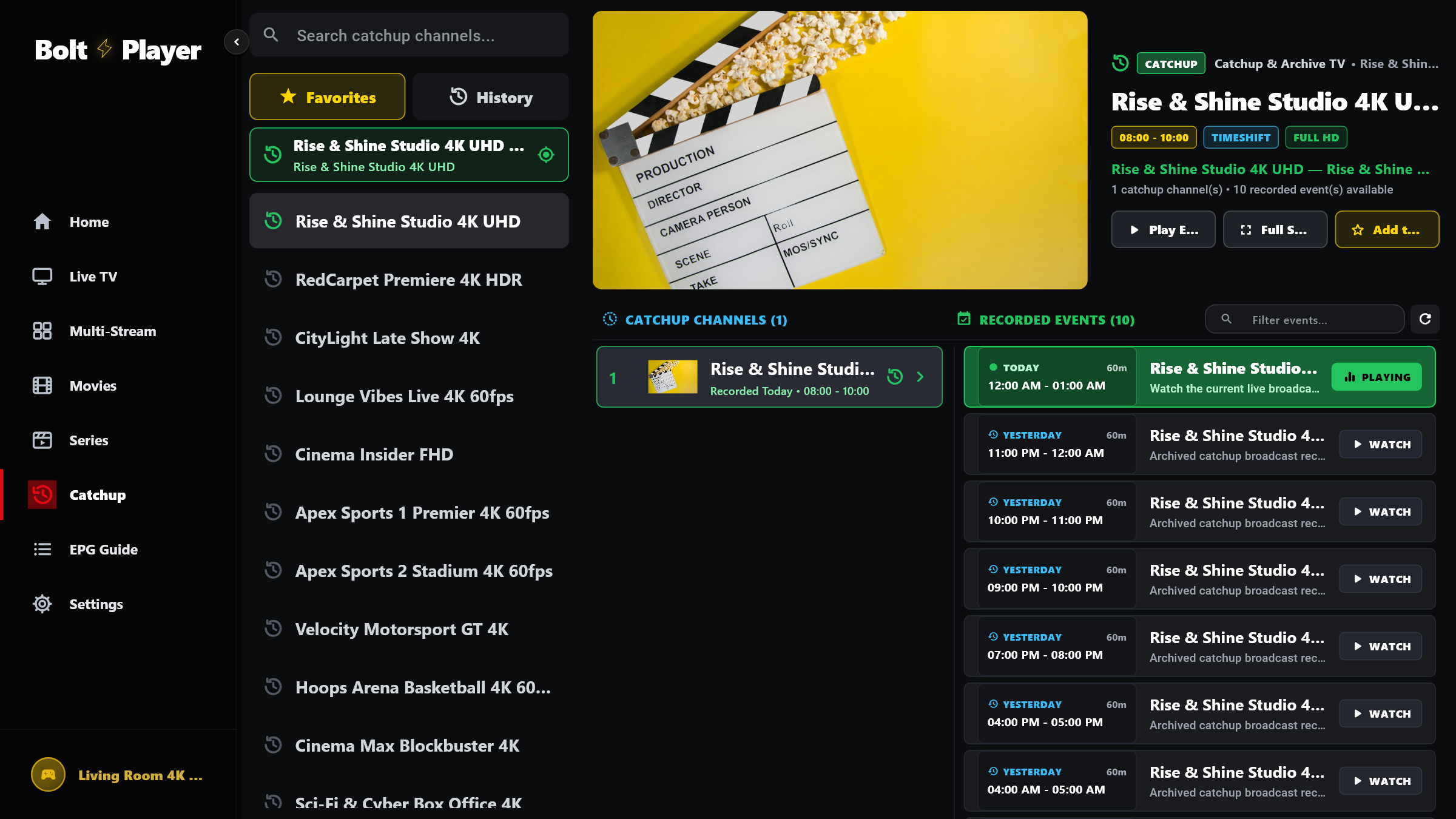 BoltPlayer Catchup TV and Instant Replay Archive