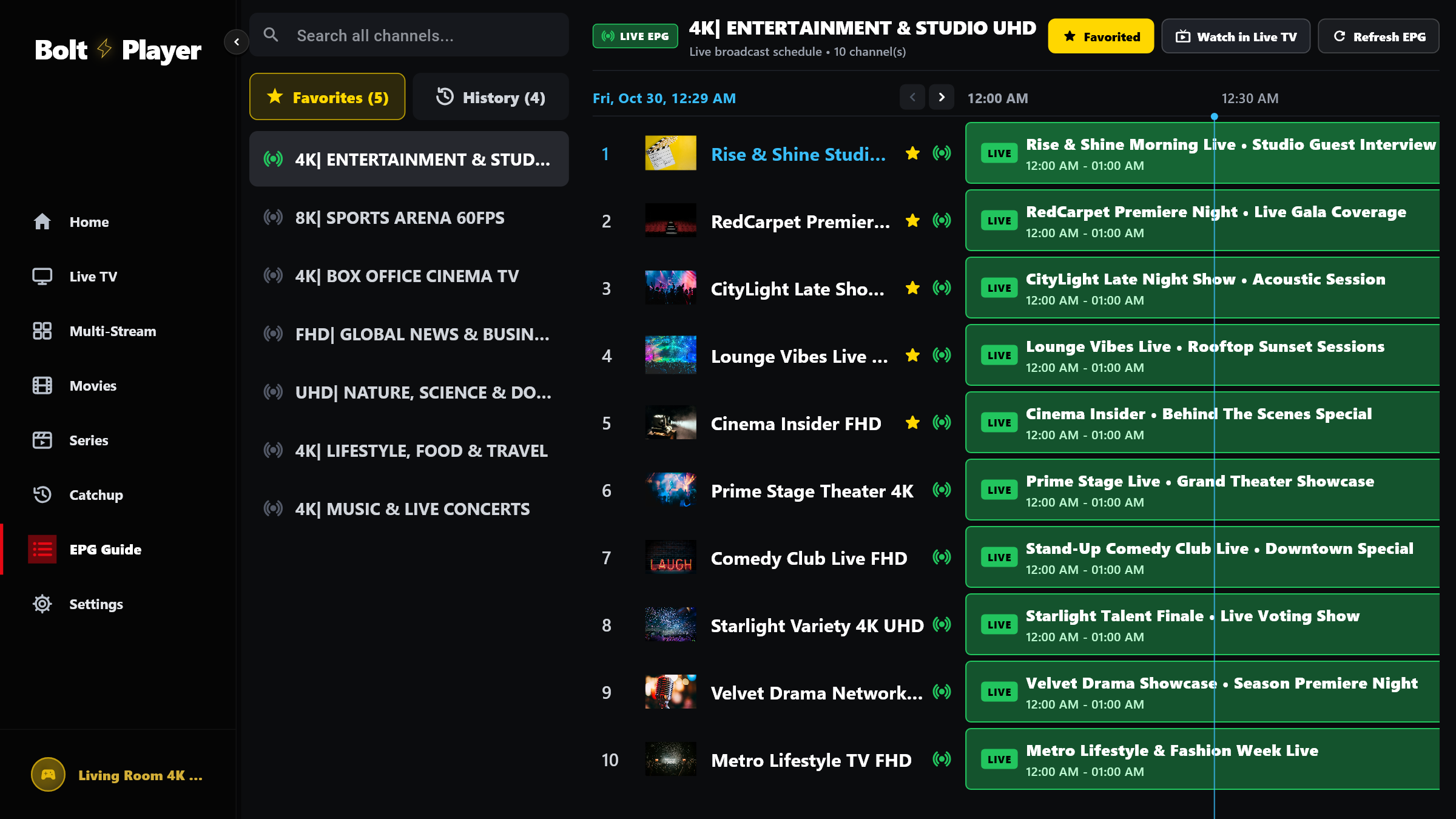 BoltPlayer Interactive Live TV Guide