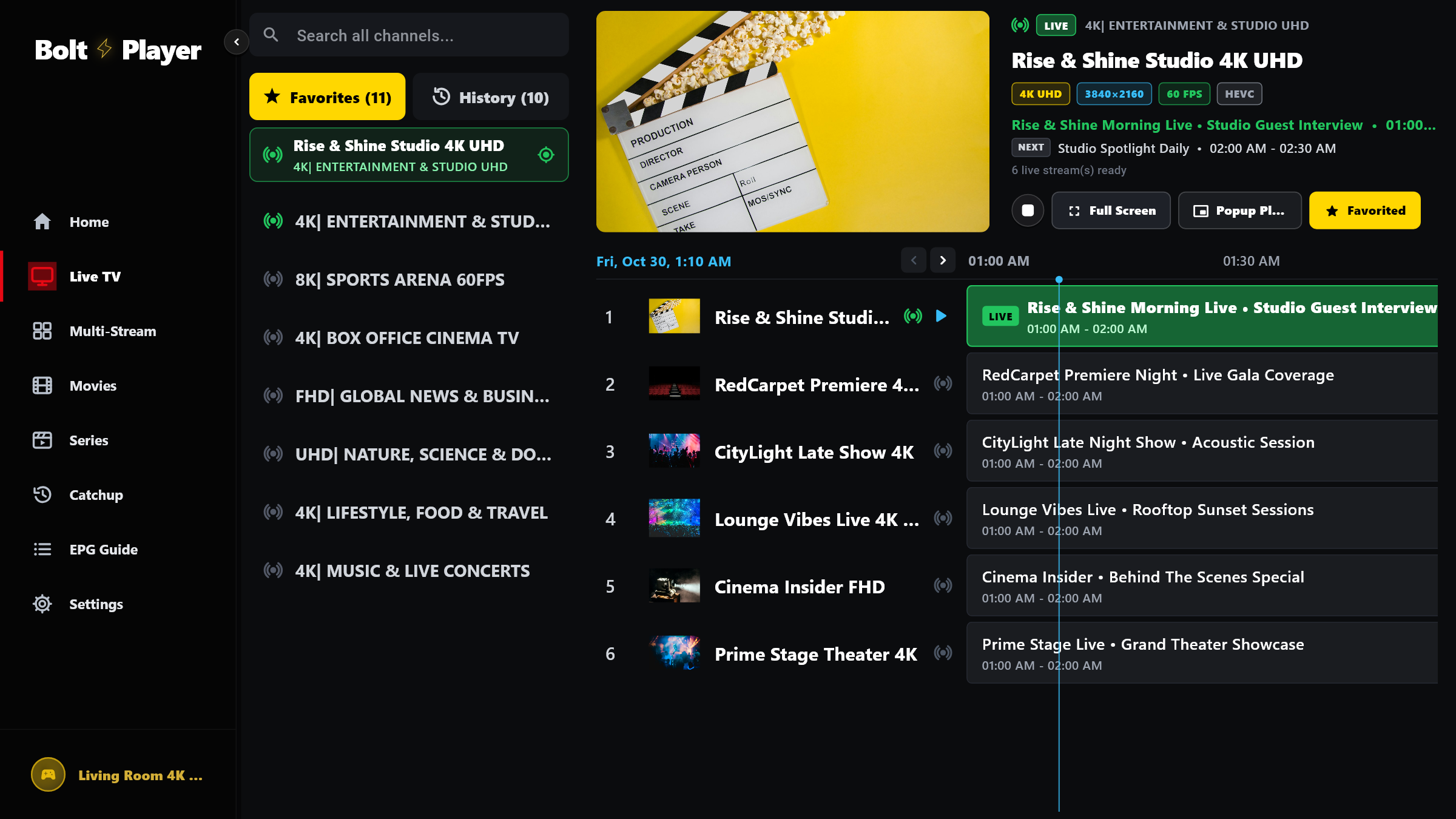 BoltPlayer One-Click Favorites and Continue Watching