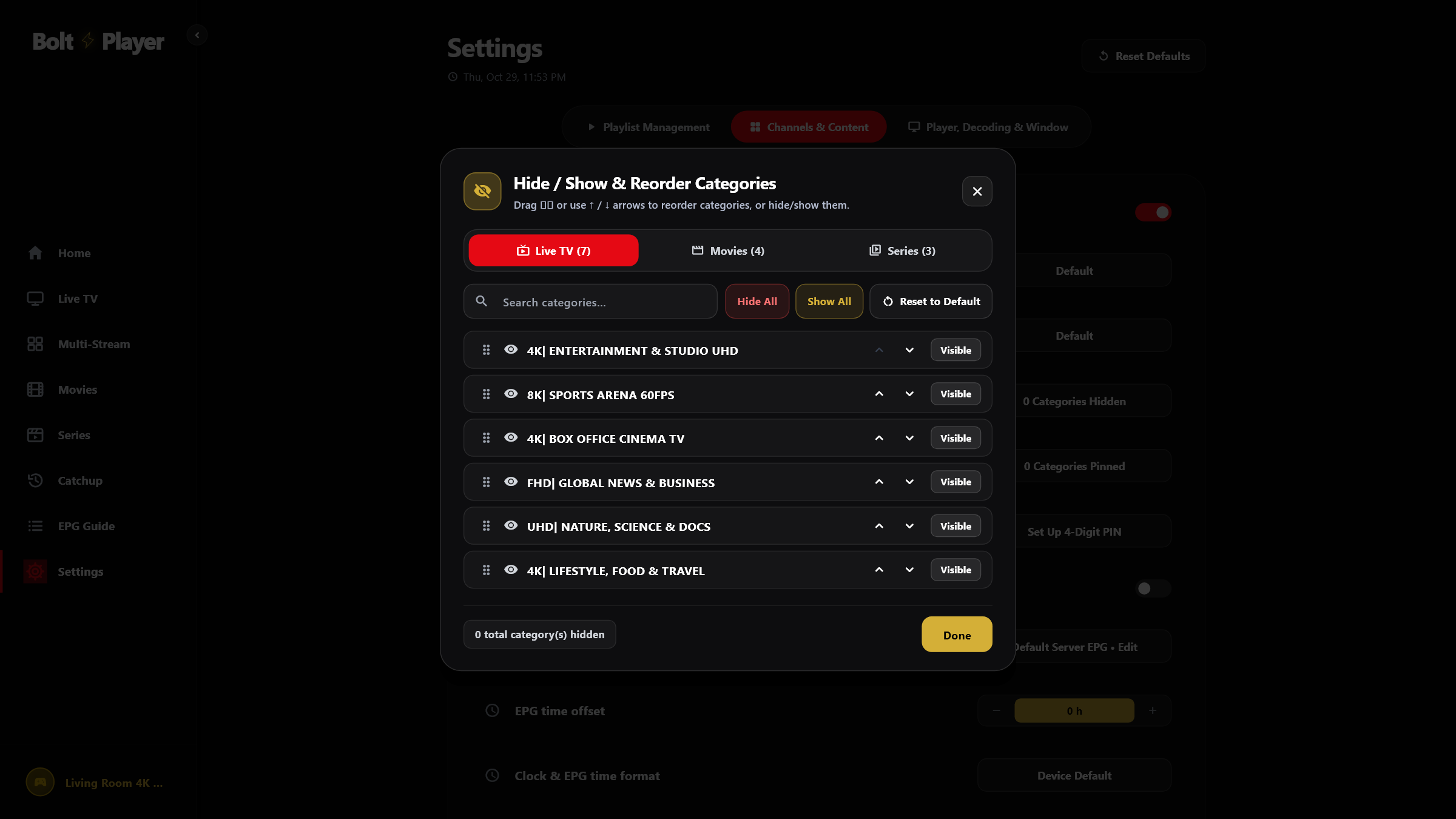 BoltPlayer Category Organizer and Parental PIN Controls
